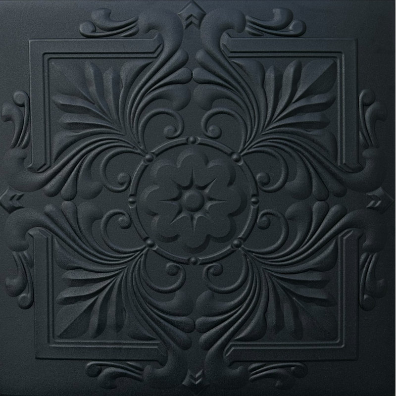 Carreau de plafond en polystyrène 1,6 pi x 1,6 pi Victorian, Noir mat