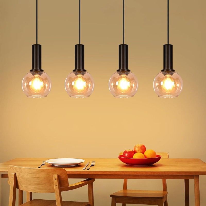 4 - Light Matte Black Pendant, 4 Lights, 145" H x 55" W x 5" D