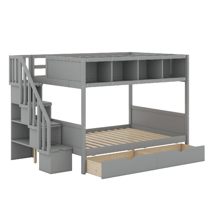 Lit superposé avec tablettes, Gris