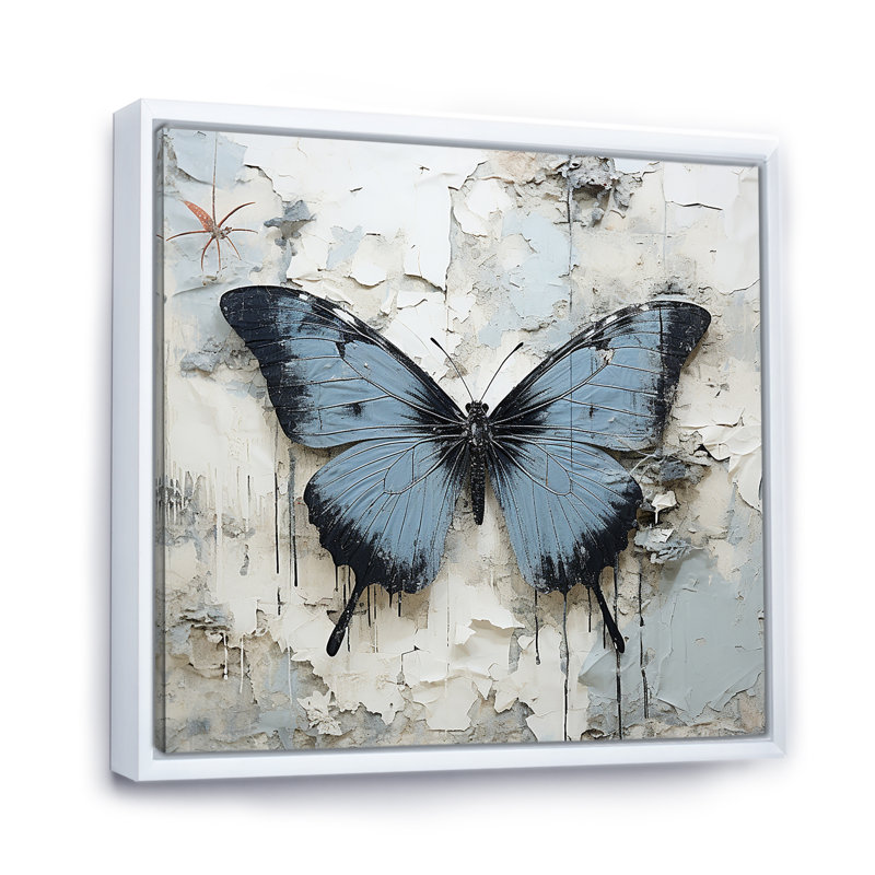 «Urban Butterflies Graffiti Accents», reproduction sur toile papillon, H 36 po x l 36 po x P 1,5 po, Cadre flottant blanc