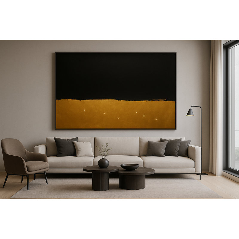 Golden Nightfall Framed Canvas Wall Art by Kasian Art Studio - Black Frame, Black