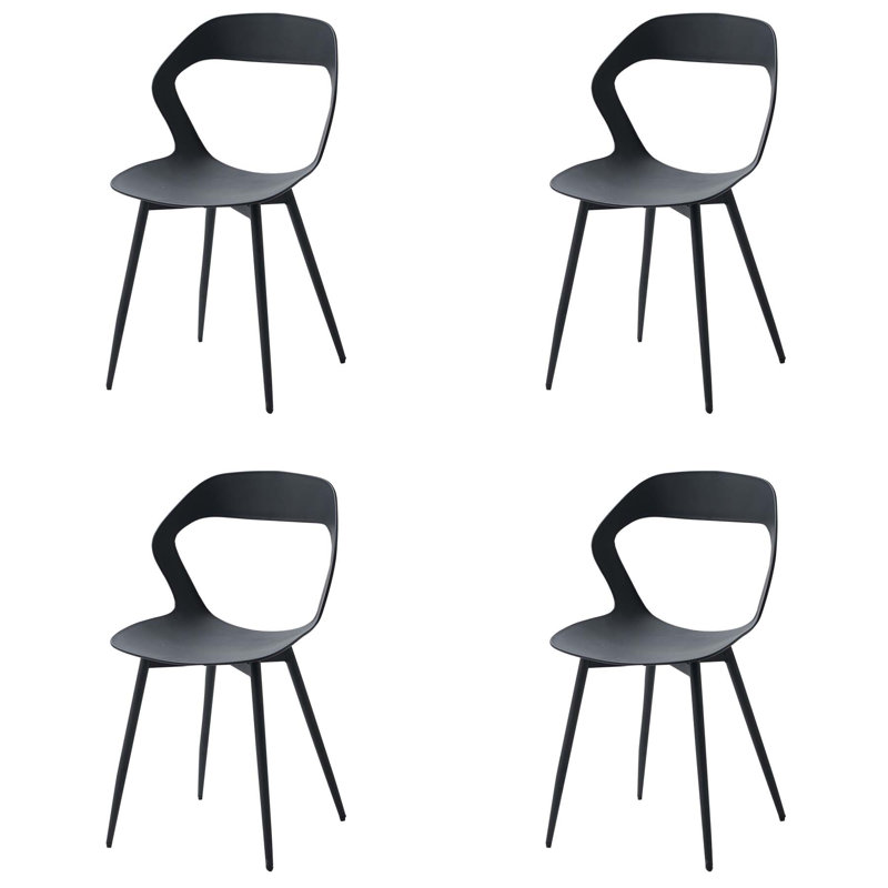 47.5cm H Plastic Dining Chair, Hollow Cut‑Out Backrest Side Chair for Kitchen and Dining Room , Black