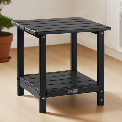 Outdoor Side Table, 17.72W x 14.96D x 17.32H Inch, Double Layer HDPE Outside End Table for Easy Maintenance, Withstand Harsh Weather, Fit for Patio, Pool, Beach, Porch, Indoor, Backyard, Black