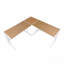 Bureau en forme de L de style industriel romain, métal blanc et bambou à grain de bois naturel pressé