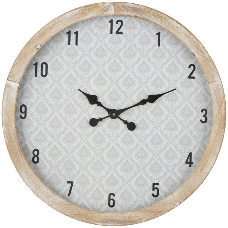 Onnig Wooden Floral Decorative Beige Wall Clock with Brown Wooden Frame