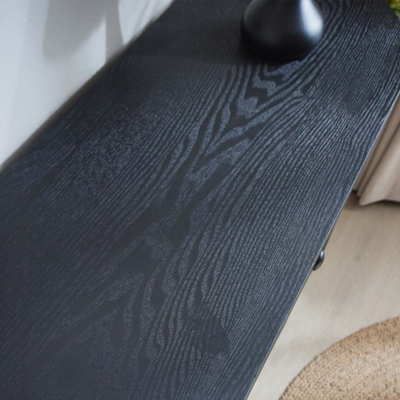 Black Carved Wooden Console Table with Lower Storage Shelf Tow Drawers
