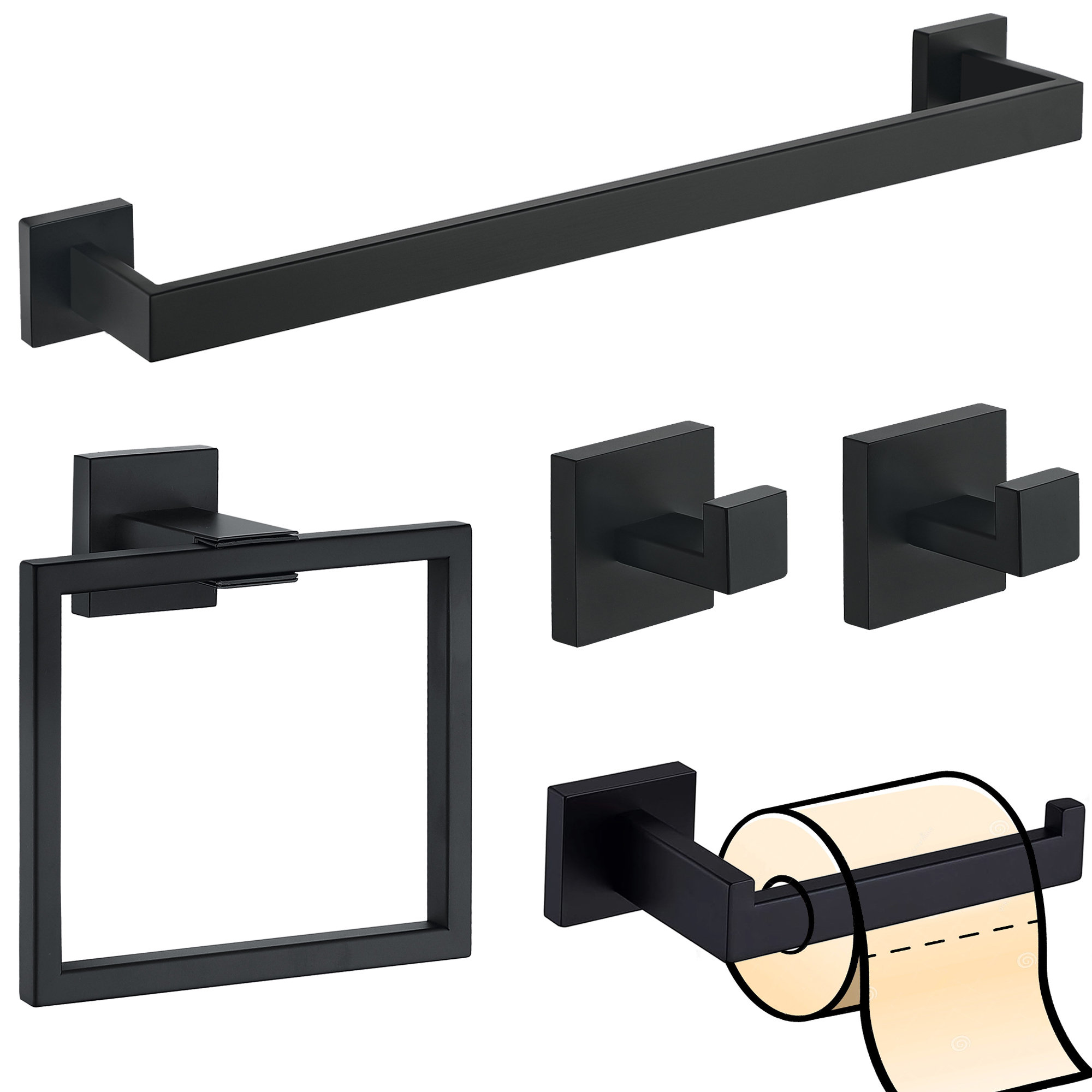 maiguoone 5 - Piece Bathroom Hardware Set Towel Ring Set with Towel Bar ...