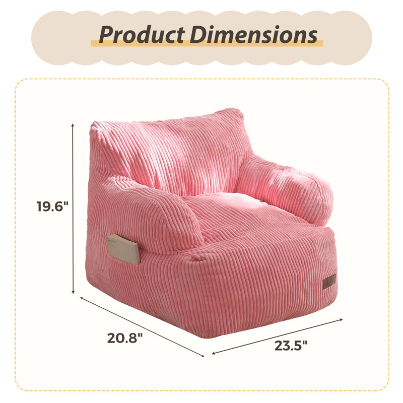 Kids bean bag chair, Toddler Lazy Chair with Shredded Foam Filling, Pink Corduroy