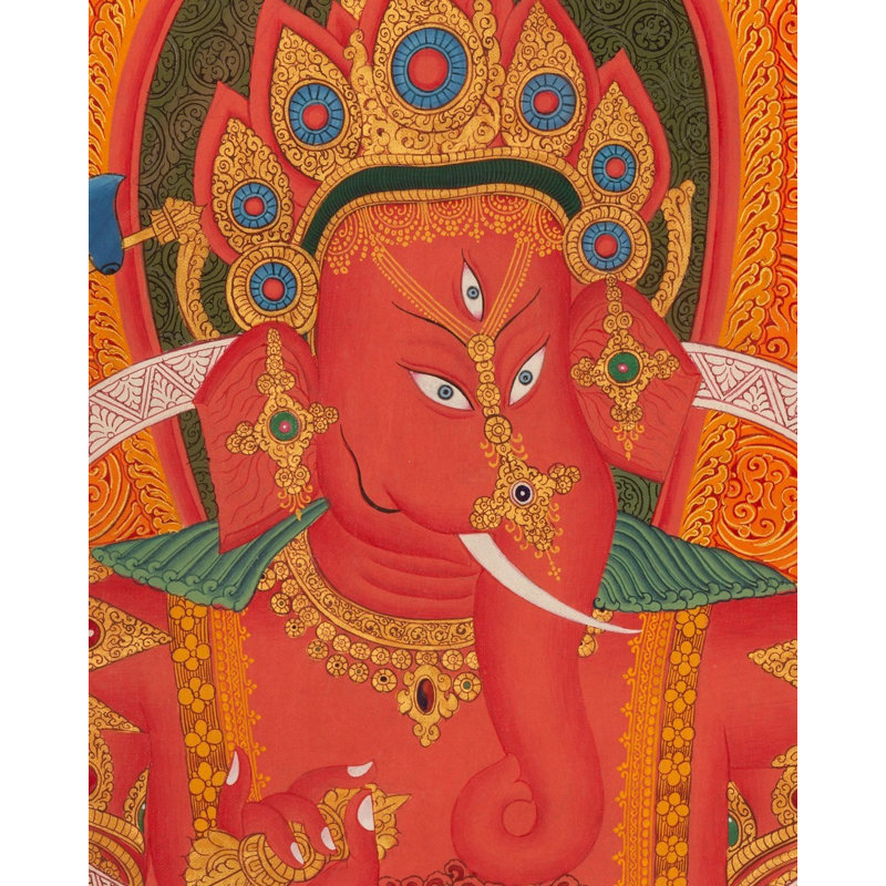 Red Nevari Ganesha (Brocadeless Thangka)