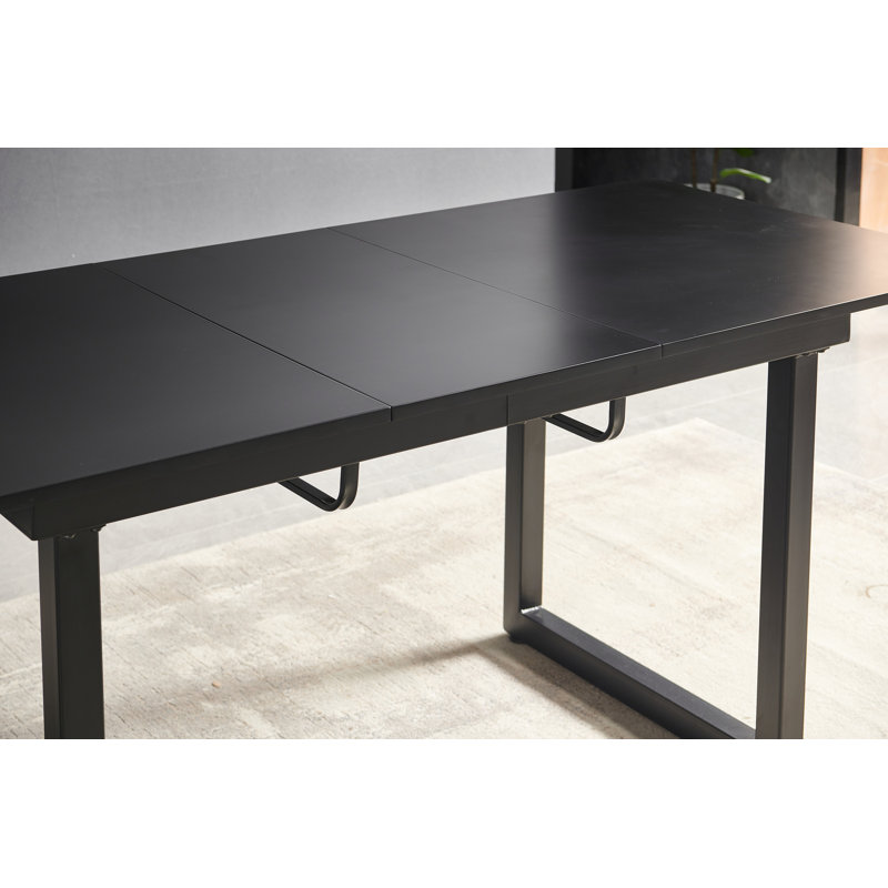 Square Extendable Dining Table With Metal Leg,Modern Space Saving Kitchen Table, Black, Black