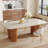 78.7" Stone Kitchen Dining Table for 8 with Solid Wood Legs, Travertine Slab Top, Semi-Circular Stripe Base