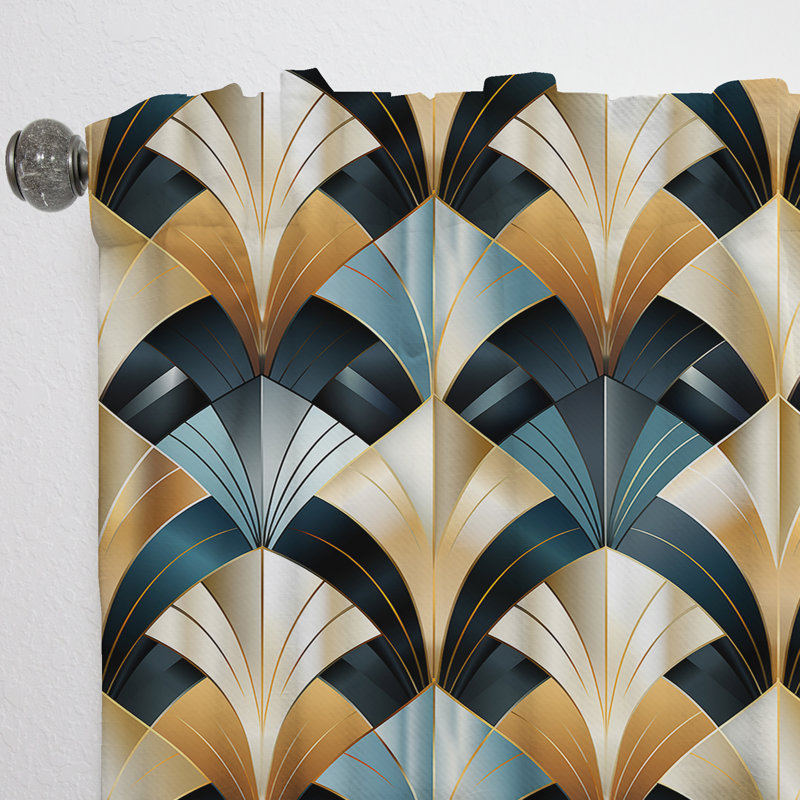 1970s Gold And Grey Geometry Pattern I - Modern Velvet Curtain - Room Darkening - 1 Panel, 52" W x 63" L