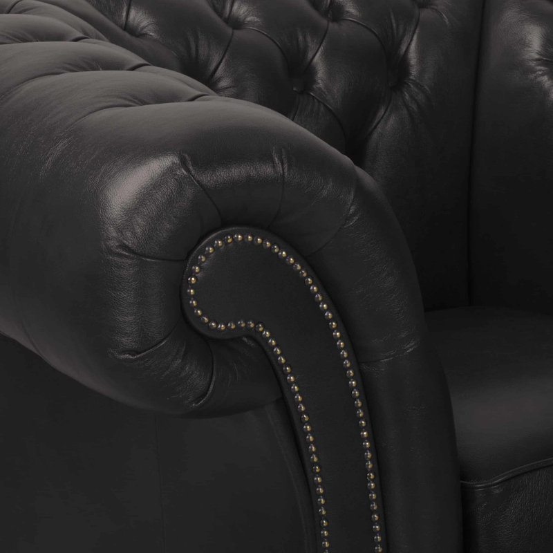 Tayjah Genuine Leather Sofa, Black, 5