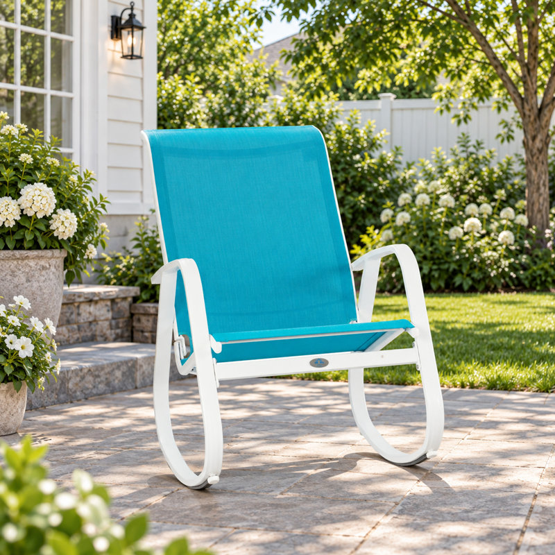 Chaise berçante d'extérieur en métal , Bleu
