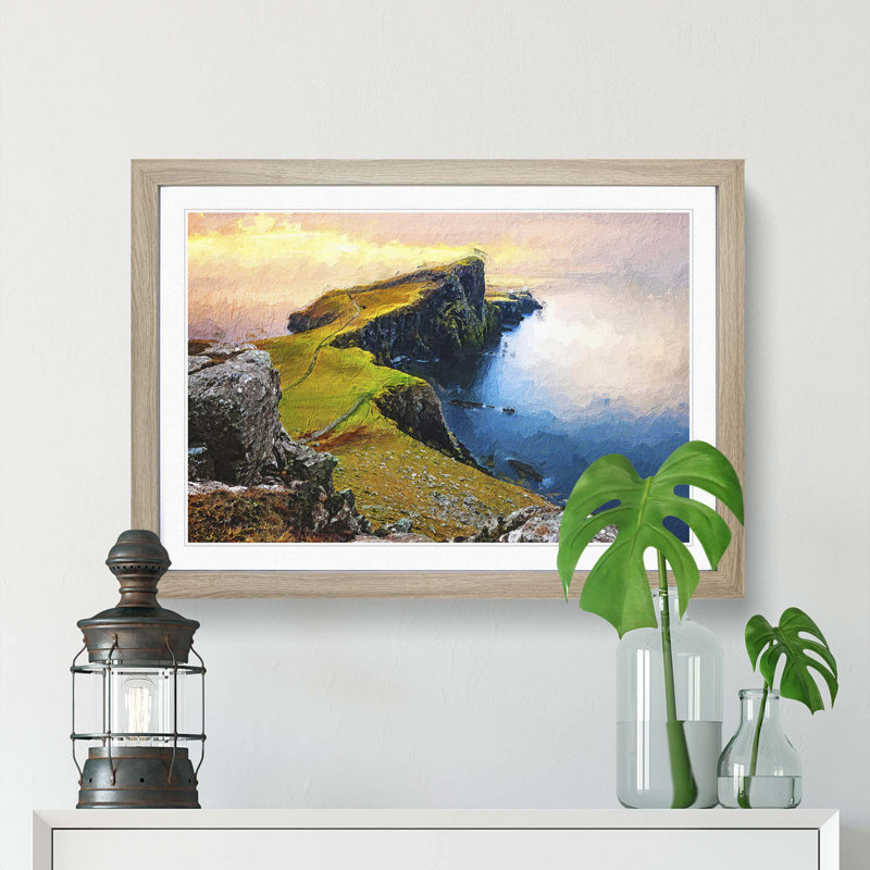 Lighthouse in the Isle of Skye in Abstract - Picture Frame Painting Print, Oak Framed, 36cm H x 48cm W x 2cm D