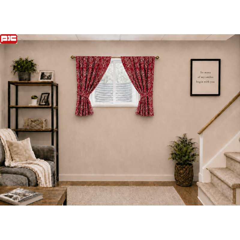 Ensemble de 2 rideaux à poches brodées, L 28 po x L 30 po, Rouge