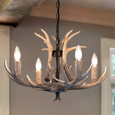4-Light Rustic Faux Antler Resin Chandelier with Adjustable Chain
