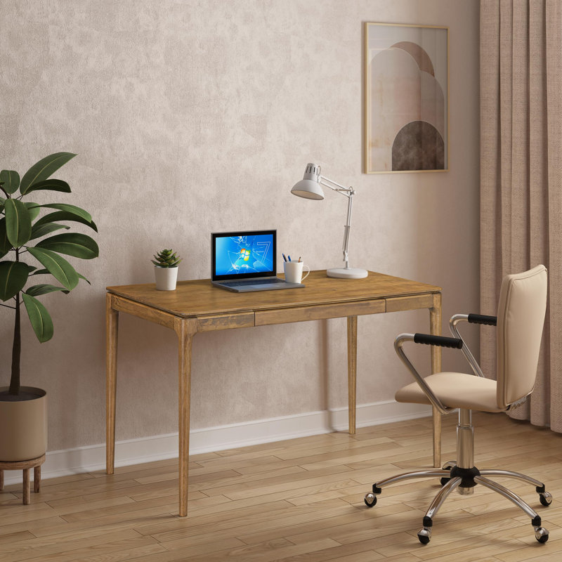 NTC Mingle Modern Wooden Rectangle Desk Table with Hidden Drawer – Waterproof & Heat Resistant, Teak Look, Teak Look