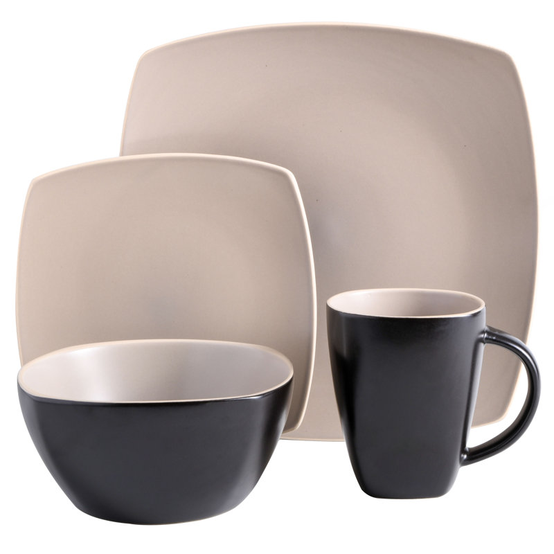 Matte Taupe Square Ceramic Dinnerware Set, Service for 4