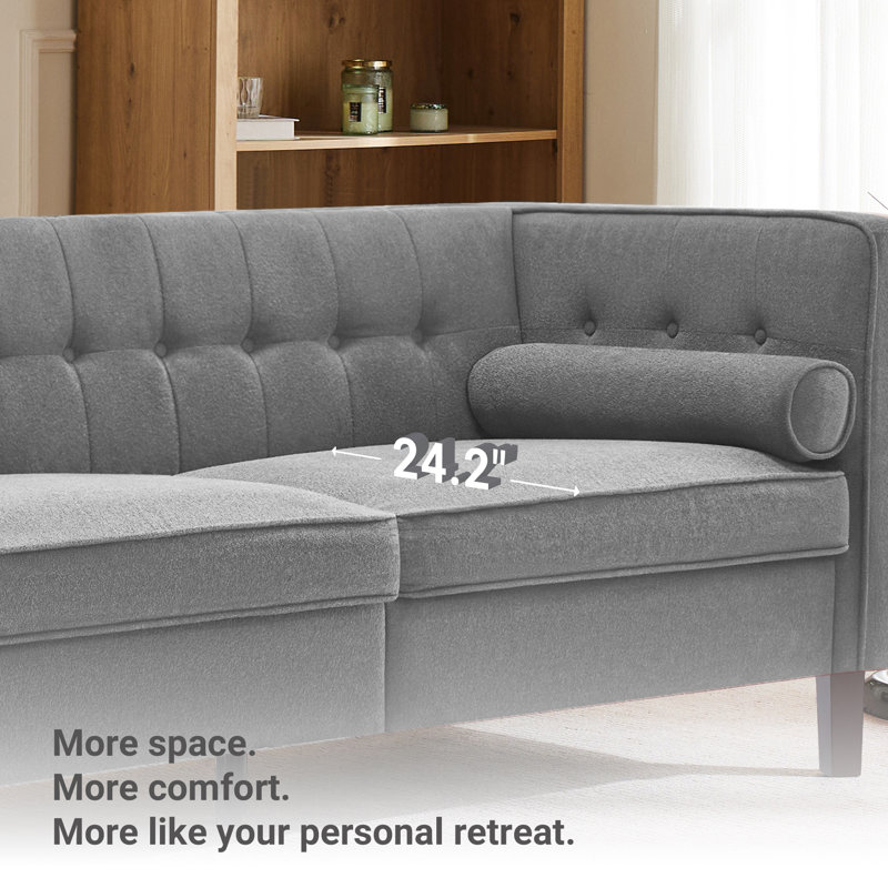 78''  Wide Velvet Tufted Square Arm Sofa, Gray Chenille