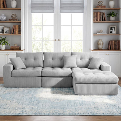 Canapé-lit en coin avec méridienne à compression Corduroy, canapé modulaire en forme de L avec éponge à haute densité, canapé convertible sans assemblage requis pour le salon, appartement, chambre d'amis