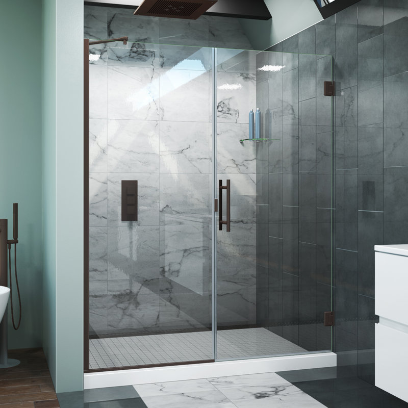 Porte de douche à charnière sans cadre 60" x 72" avec bouclier invisible par clean-x Scottsdale, Bronze huilé