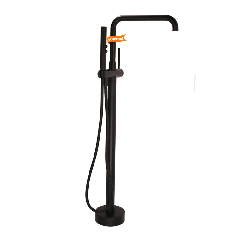 Single Handle Floor Mounted Freestanding Tub Filler with Brass Two-Function Handshower and Diverter