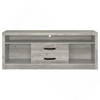 Meuble télé à 2 tiroirs Rustic Grey Driftwood, durable et élégant pour une organisation améliorée du salon
