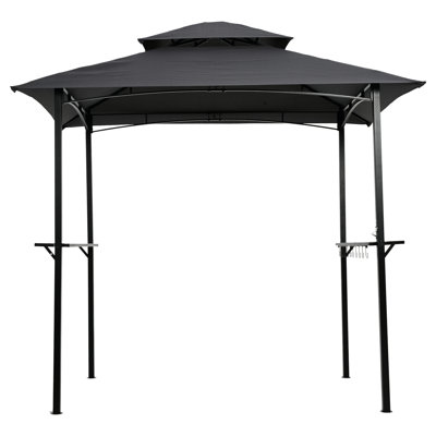 8X5ft Grill Gazebo Replacement Covering - Double Tiered Bbq Tent Roof Top Blocking , Water-Repellent, Gray Canopy Cover Protected Fabric, Breathable, Easy Assembly For Beach