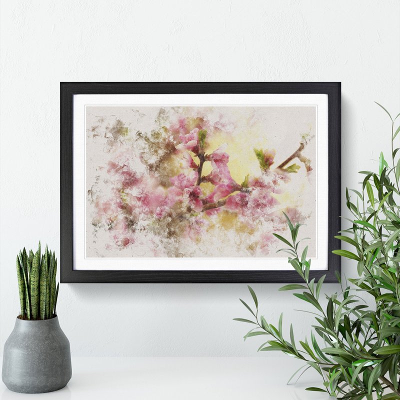 Cherry Blossom Flowers - Picture Frame Painting, Black Framed, 36cm H x 48cm W x 2cm D