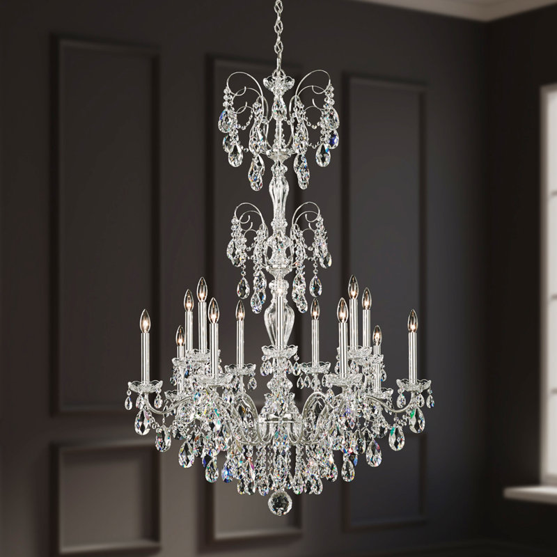 Sonatina 14 Light 35in x 52.5in Chandelier in Heirloom Gold with Clear Heritage Handcut Crystals, Silver