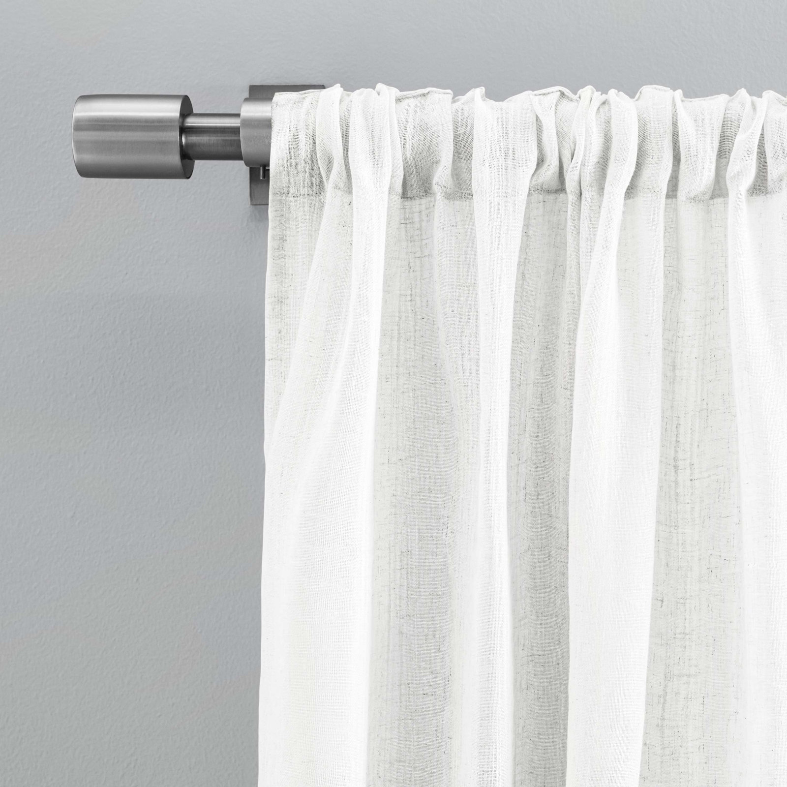 Textured Stripe Natural Curtain Panel Pair, White, 48" W x 84" L