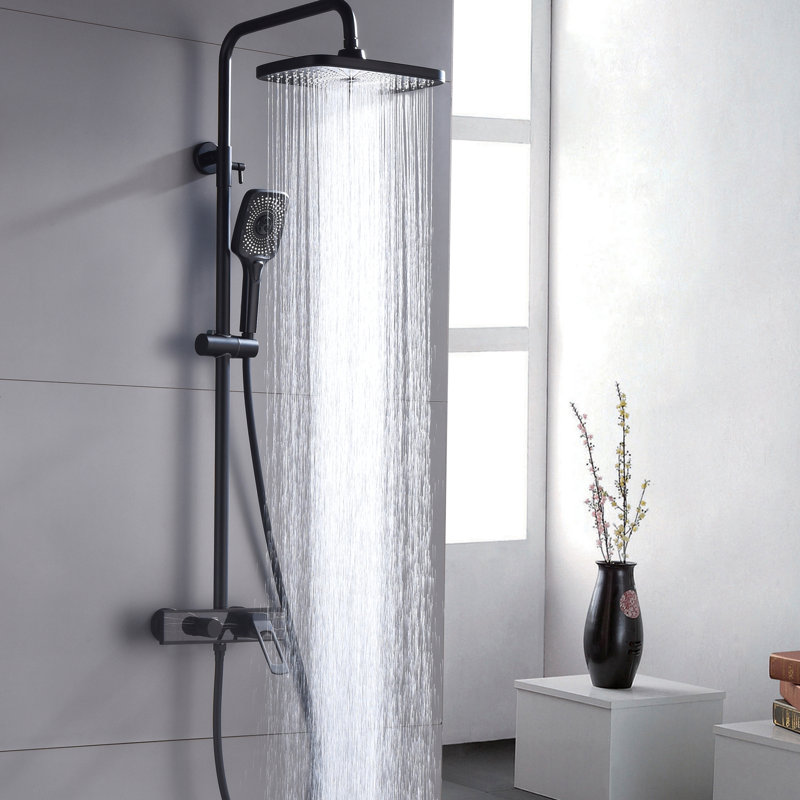 47.33" Solid Brass Complete Shower System with Rough-In Valve, Matte Black