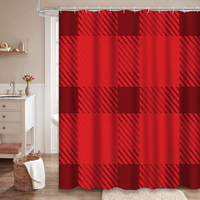 Tartan Plaid Shirt Trendy Tiles Red Shower Curtain with 12 Hooks