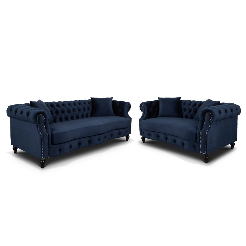 Mitiwanga 2 - Piece Velvet Living Room Set, Navy Blue