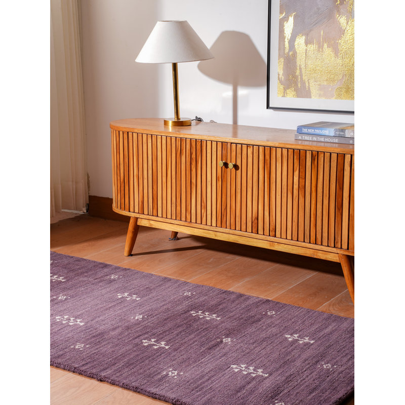 Hand Knotted Loom Wool Eco-Friendly Area Rugs - Runner | Purple | Contemporary Modern, High Pile Thick Handmade Anti Skid Area Rugs for Living Room, Bed Room