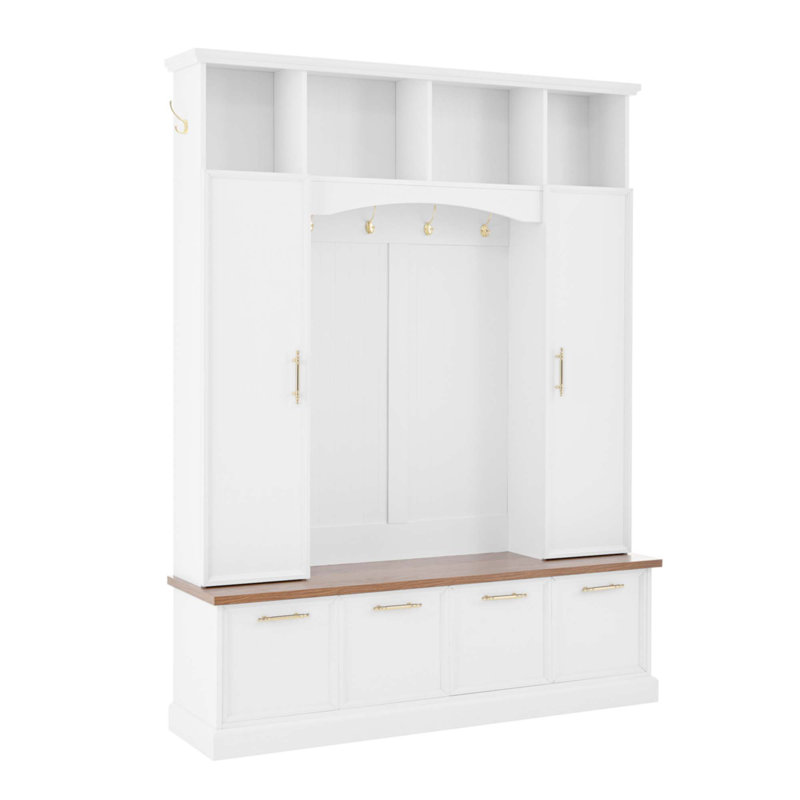4-IN-1 Elegant 59" Wide Hall Tree With Golden Hooks & Handles
