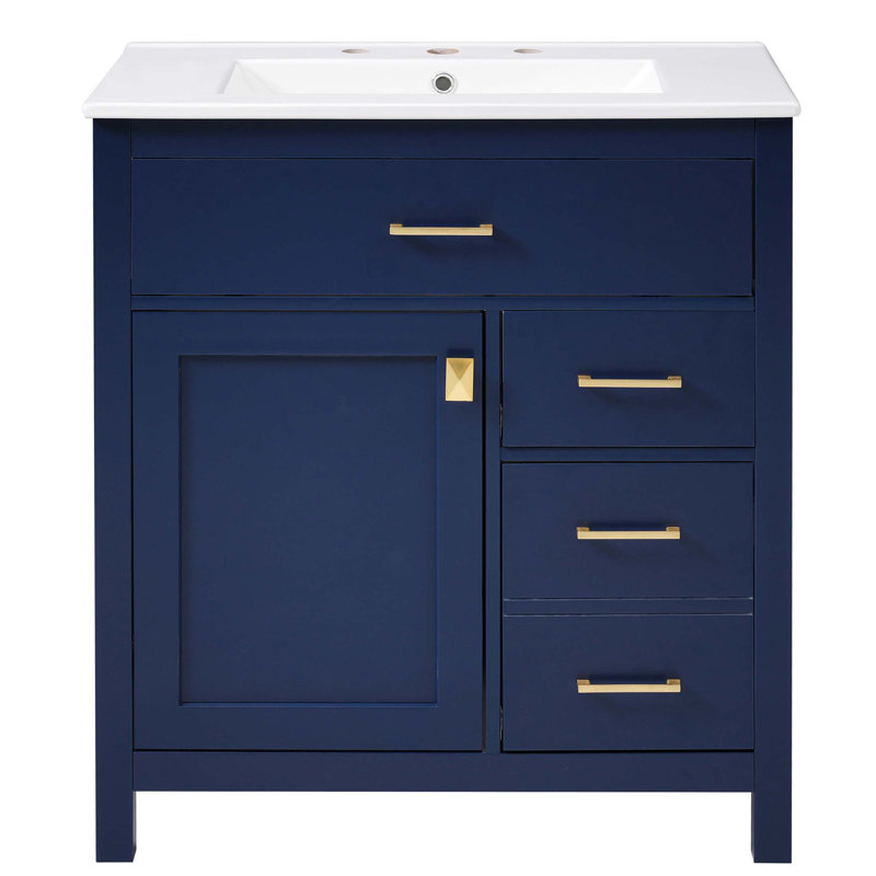 Meuble-lavabo de 30 pouces avec lavabo en céramique, Bleu