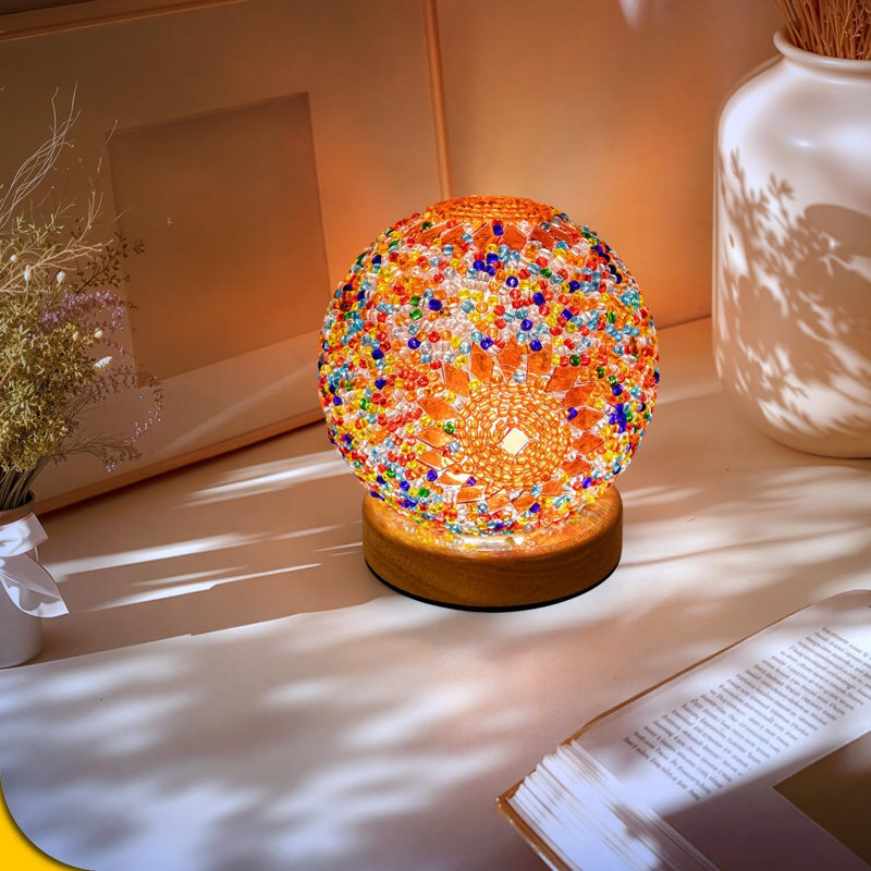 Mosaic Glass Globe Table Lamp, Orange1