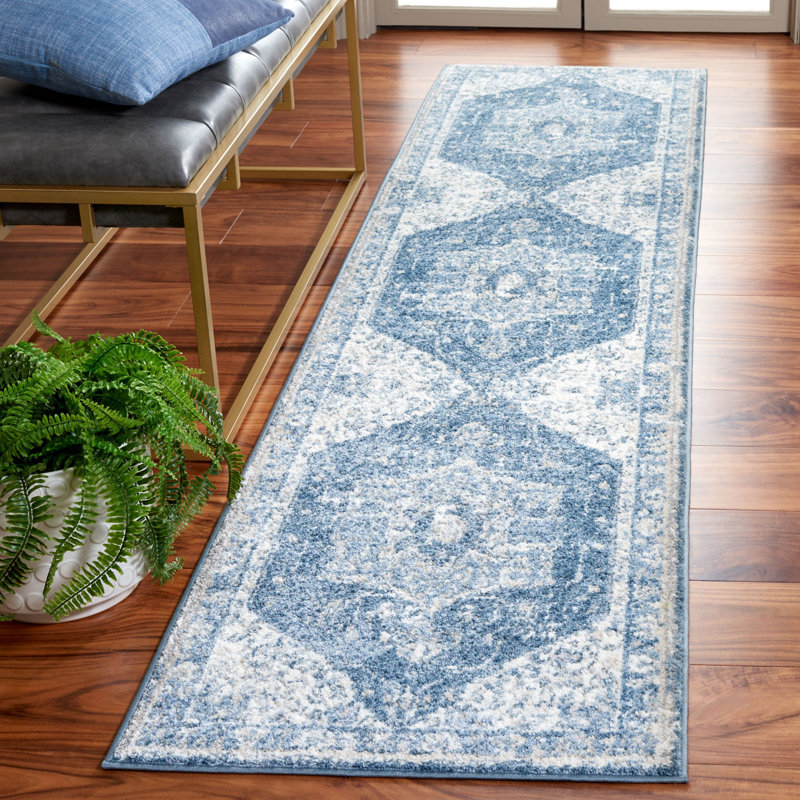 Lowrey Ivory Gray/Blue Rug, Runner 2'2" x 9'
