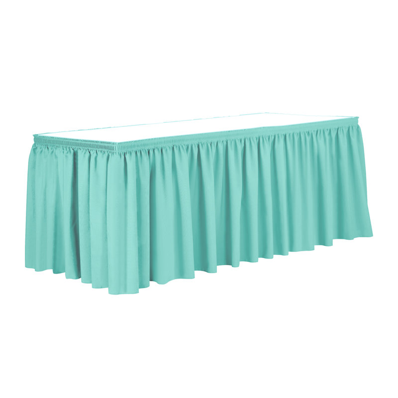 Ultimate Textile 7 Ft. Shirred Pleat Polyester Table Skirt - 42" Bar Height, Cobalt Blue, Aqua, 29" L x 204" D