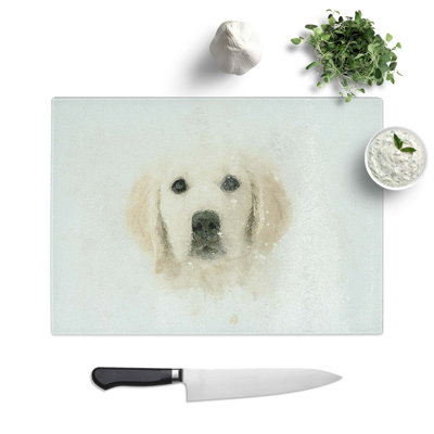 Glass Golden Retriever Puppy in Abstract Chopping Board