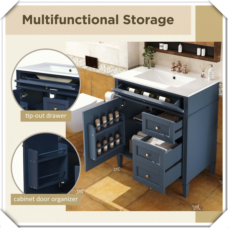 Meuble-lavabo moderne simple avec tiroirs supérieurs, Bleu