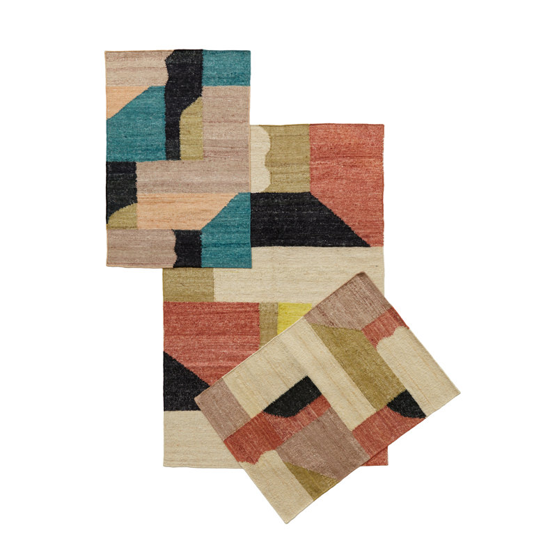 Rectangle Malachite Abstract Flatweave Silk Area Rug in Brown/Teal, Rectangle 8' x 10'