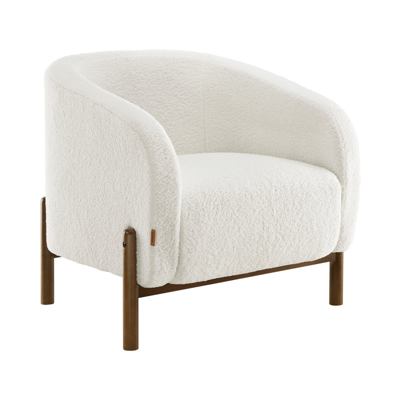 Bernet 29.6'' Wide Barrel Chair With Solid Wood Legs, White Boucle