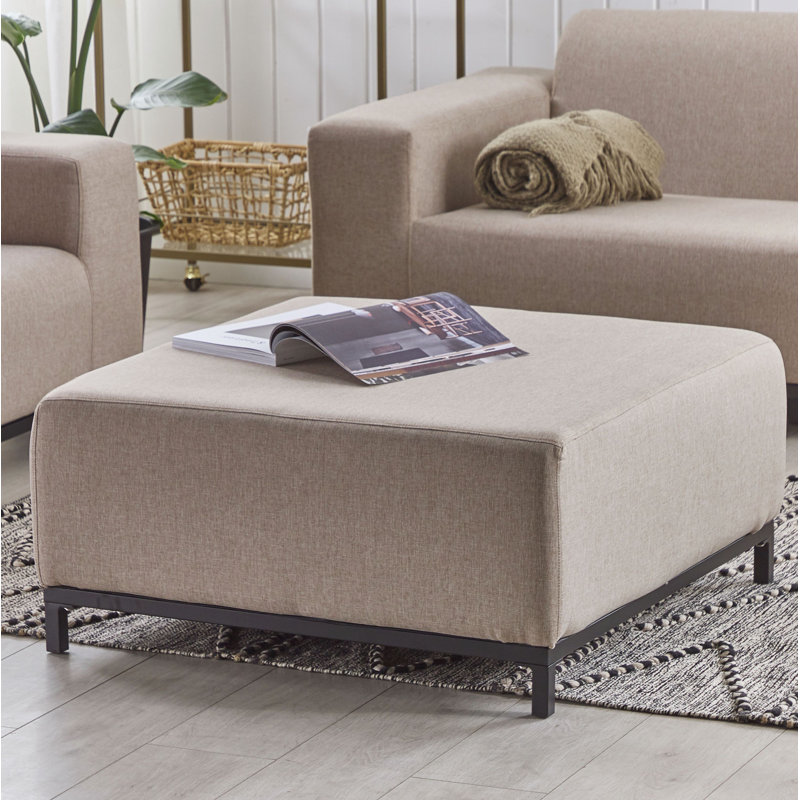 Myaree Upholstered Outdoor Ottoman, Beige