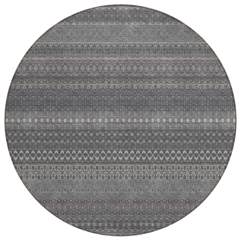 Kinslee Washable Striped Indoor / Outdoor Rug, Round 8'