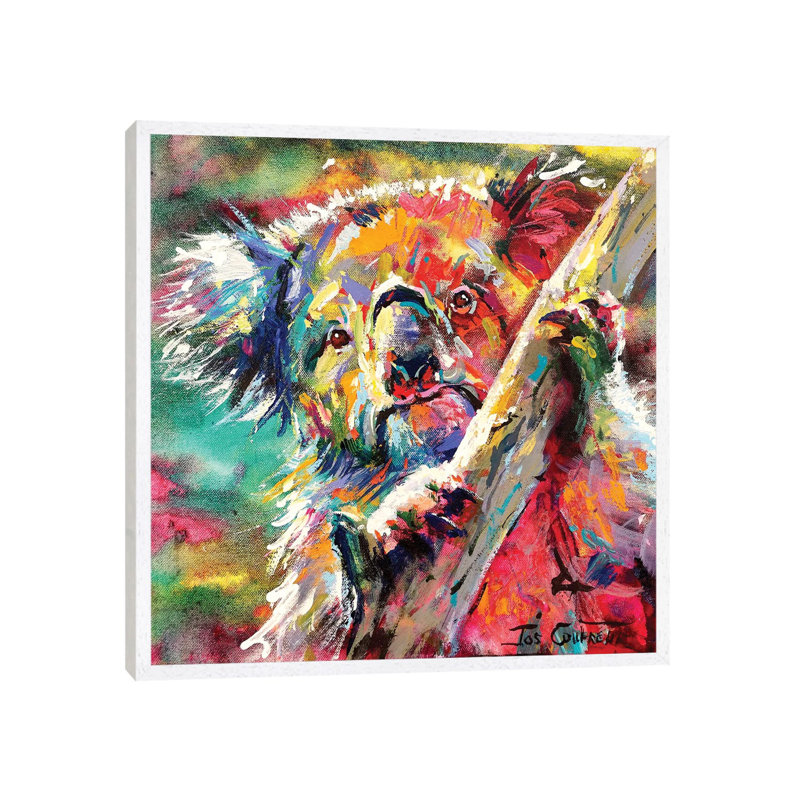 Koala In Tree by Jos Coufreur - Painting on Canvas, 45.72cm H x 45.72cm W x 3.81cm D, White Framed