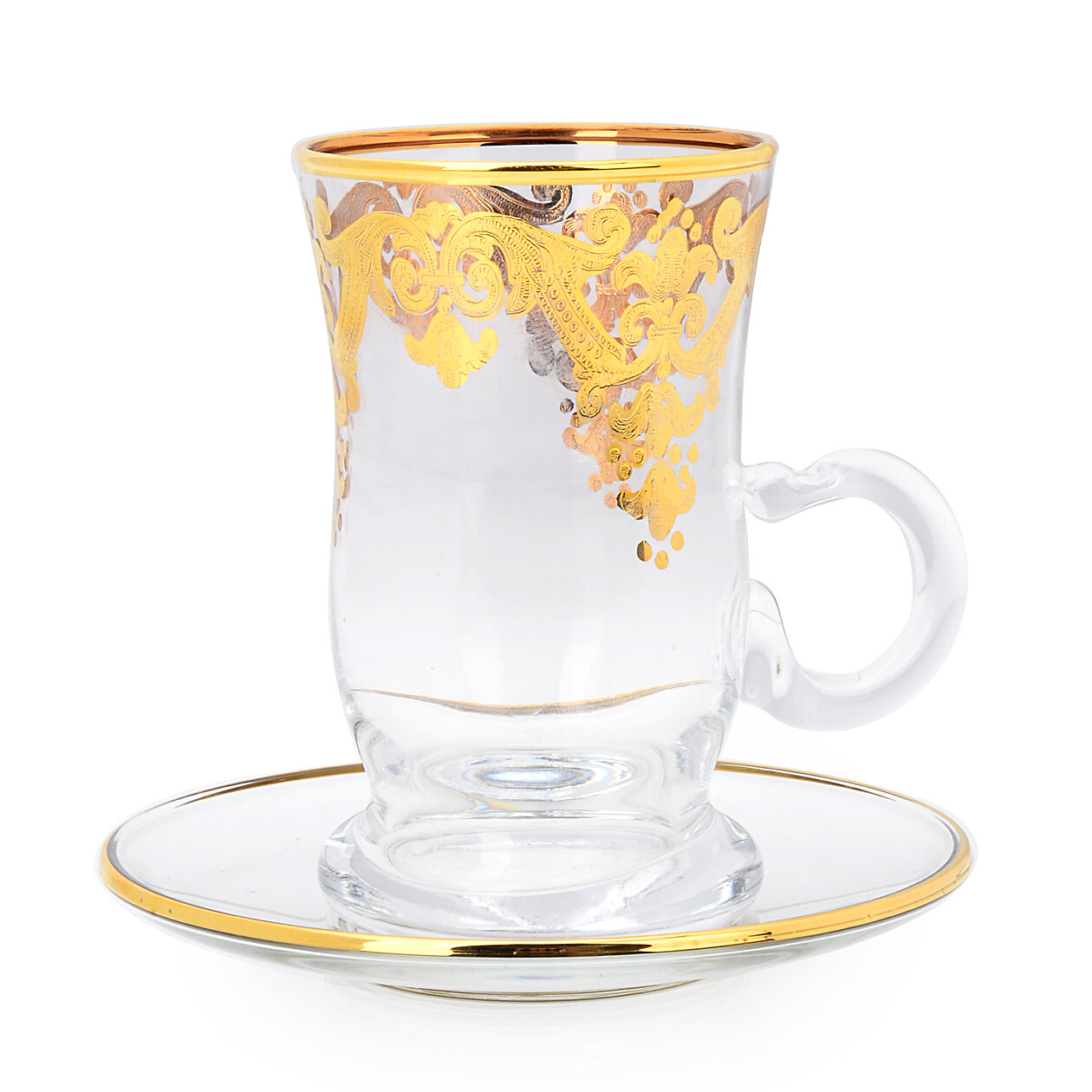 Turkish Tea Cup Set, Traditional Tea Glasses and Saucers Set, 4.5 oz, 6  Glasses and 6 Saucers.