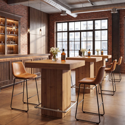 Set of 2, 31.5 Inch Square Wooden Bar Height Tables, Industrial Pub High Top Tables with Pipe Footrest for Small Bar, Tavern & Bistro